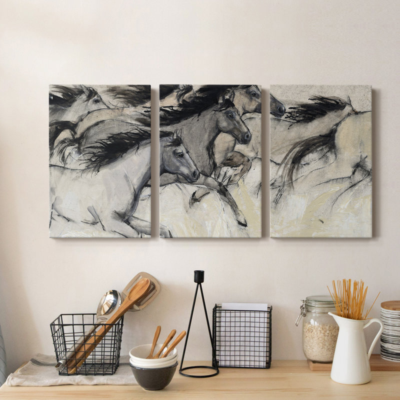 Horses In Motion I - Toile tendue avec châssis de qualité supérieure - Prêt à être accroché, H 27 po x l 54 po x P 1 po