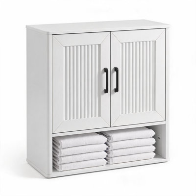 Armoire à pharmacie murale réglable en bois blanc, idéale pour le rangement dans la salle de bain.
