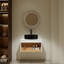 Meuble-lavabo flottant avec lavabo vasque noir veiné blanc et tablette ouverte-129374061