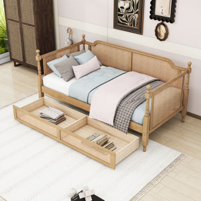 Wooden Daybed with Two Drawers and Slats