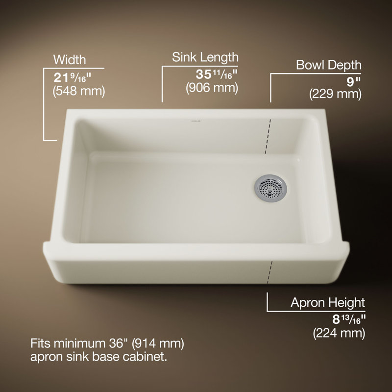 Whitehaven Self-Trimming 36" L x 22" W Farmhouse Kitchen Sink, Biscuit
