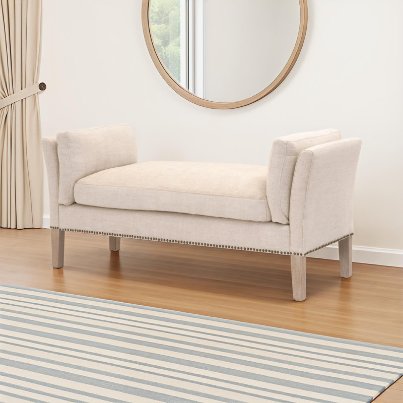 Loni Upholstered Bench, Beige Solid Color