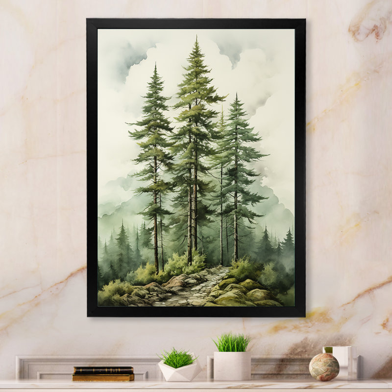 Vert arbre vert Eternal Guardians II - arbre pin, art mural encadré, H 20 po x l 12 po x P 1 po, Cadre flottant érable