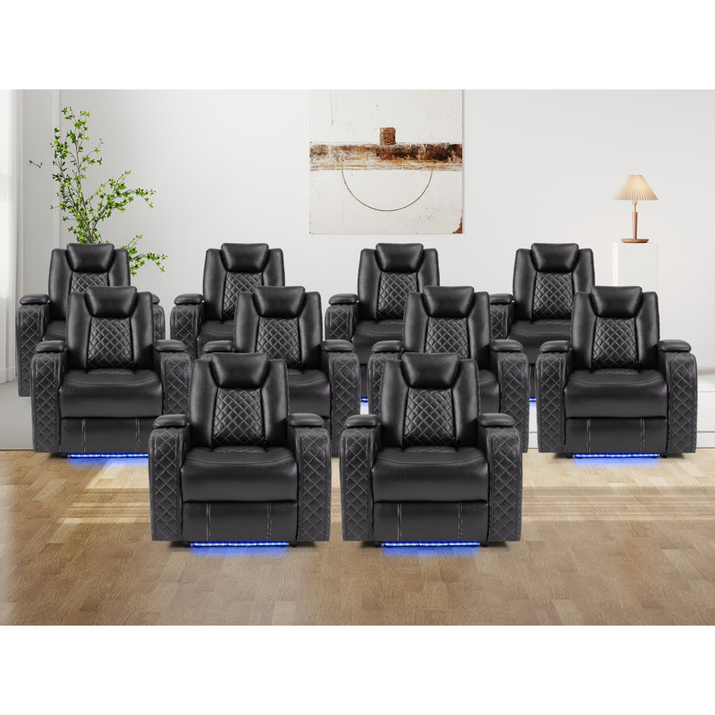 36.2" Wide Modern Upholstered Padded Arm Power Controlled Recliner Home Theatre Seating With Storage (Set of 10)