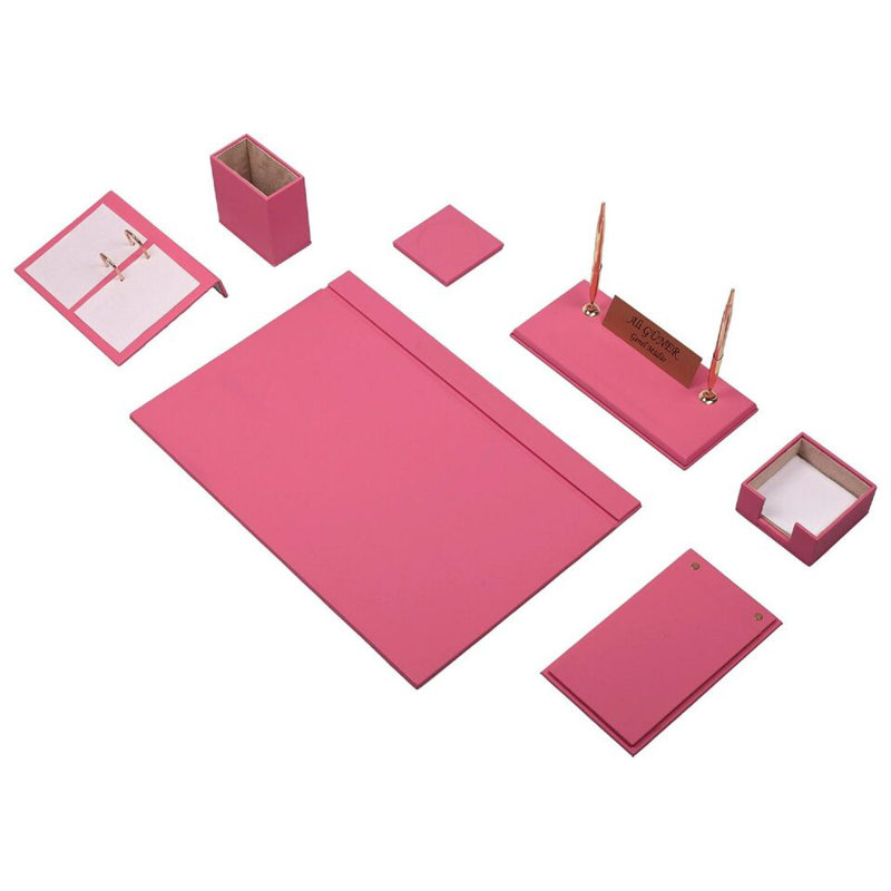 Michoel Leather / Faux Leather Desk Organiser Set, Pink