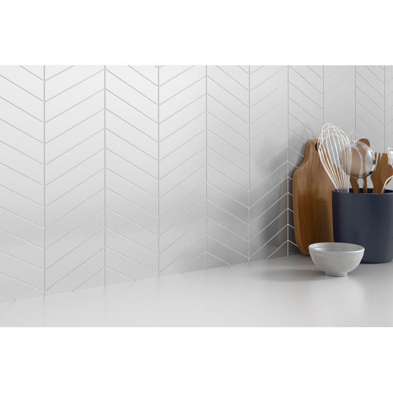 Concept™ 8" x 12" Glass Herringbone Mosaic Wall & Floor Tile, White