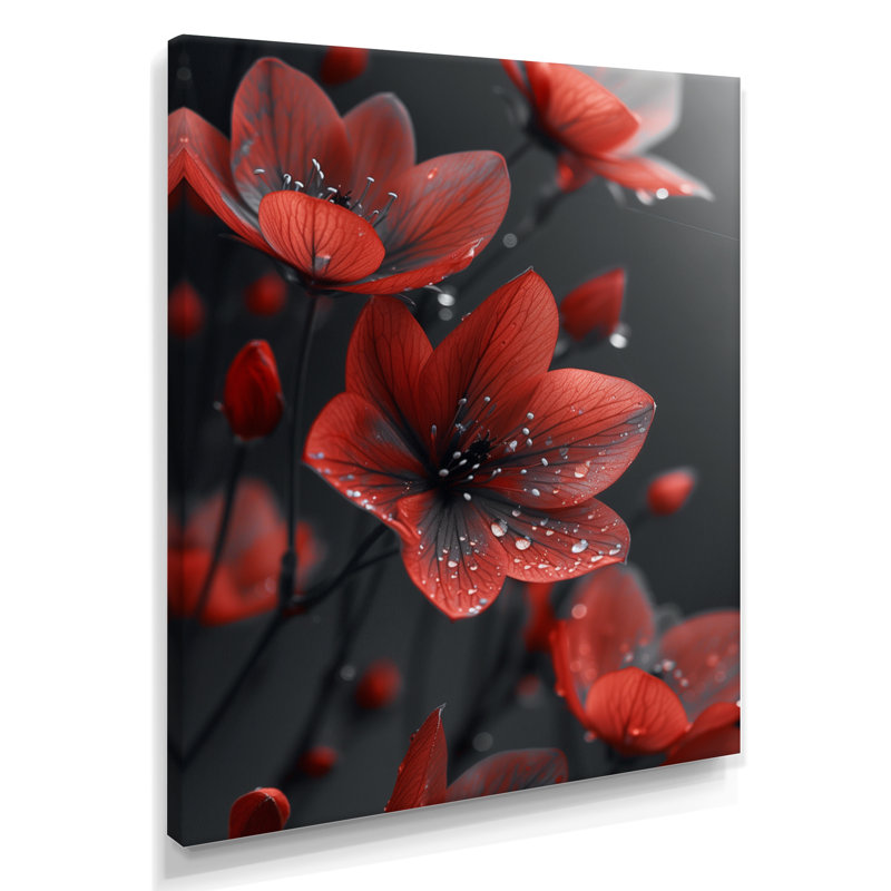 Monochromes gelés rouges et noirs fleurs d'hiver II - impression d'art mural fleurs, Toile tendue, H 20 po x l 12 po