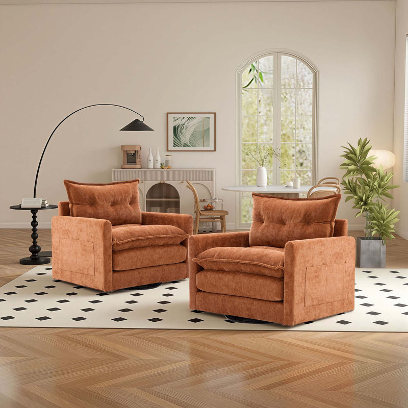 36" Chenille Upholstered Single Swivel Chair, Brown