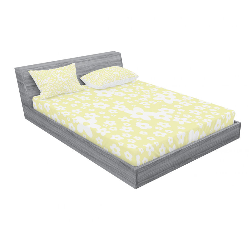 Microfiber Paisley Sheet Set, Full Sheet Set with Fitted Sheet, Yellow/White Floral