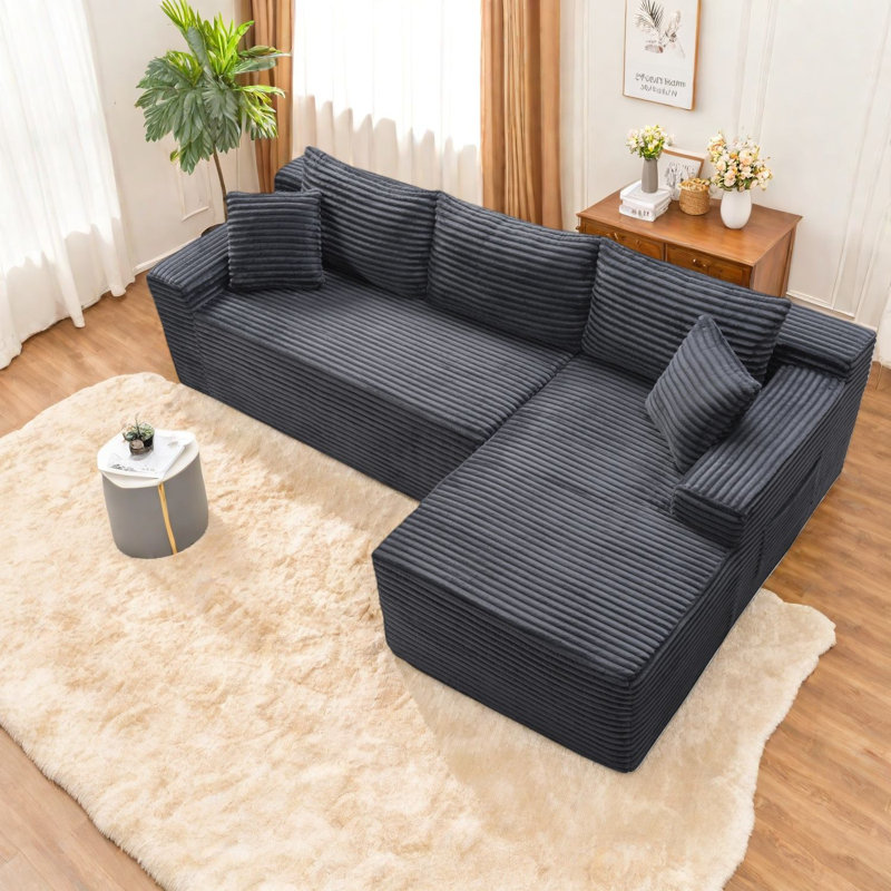 Compression Cloud Sectionals, Corduroy L Shape Modern Home Sofa