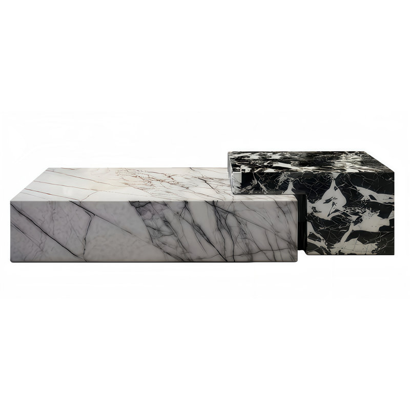 Ensemble de tables basses en marbre imbriqué 47 po blanc et 27,6 po tables de luxe moderne noir pour salon