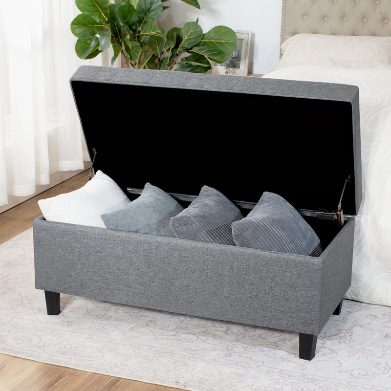 40" Tufted Linen Storage Ottoman Bench, Gray