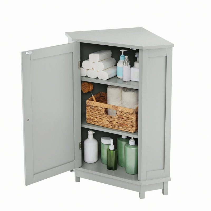 Stylish Storage Cabinet For Bathroom, Bathroom Cabinet, Triangle Corner Storage Cabinet With Adjustable Shelf, Gray