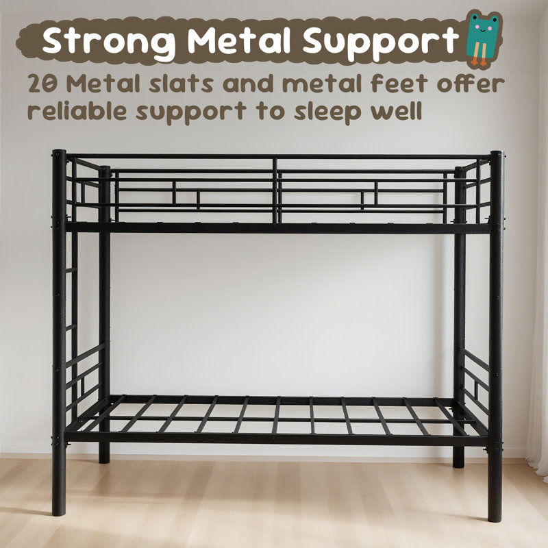  Lit superposé en métal simple au-dessus de simple, convertible 2 lits, cadre de lit robuste avec rangement sous le lit pour chambre noire