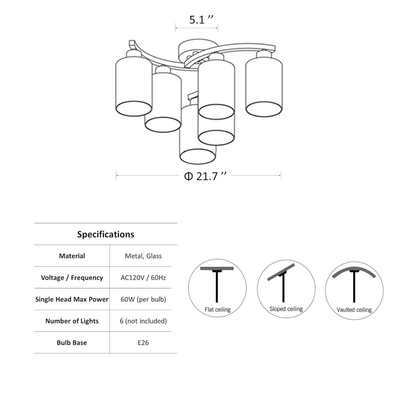  Luxury 6-light Flush Mount Ceiling Light, Dimmable Farmhouse Design For Kitchen Island, Bedroom & Dining Room With Easy Installation,gold