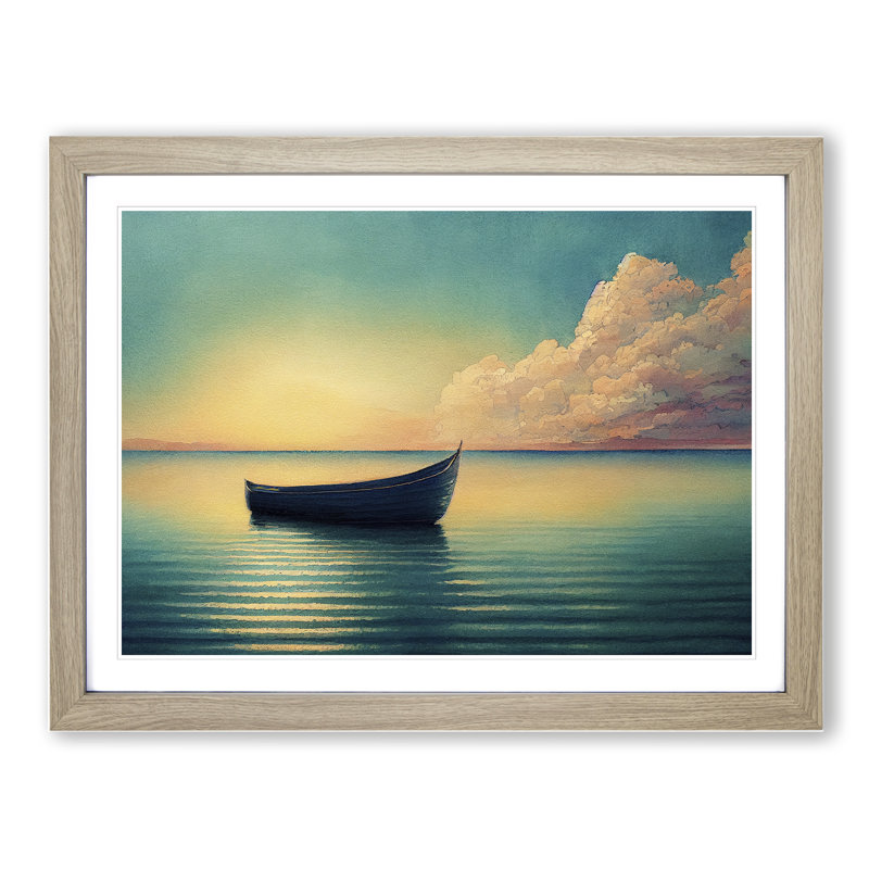 Watercolour Boat Vol.2 - Single Picture Frame Print, 34cm H x 46cm W x 2cm D, Oak Framed