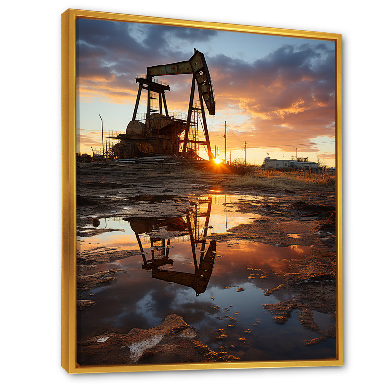 «Sunset on Drilling Rig Horizon I», reproduction sur toile, Cadre flottant doré, H 32 po x l 24 po
