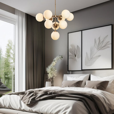 Lustre 10 lumières à hauteur réglable avec capuchon en verre