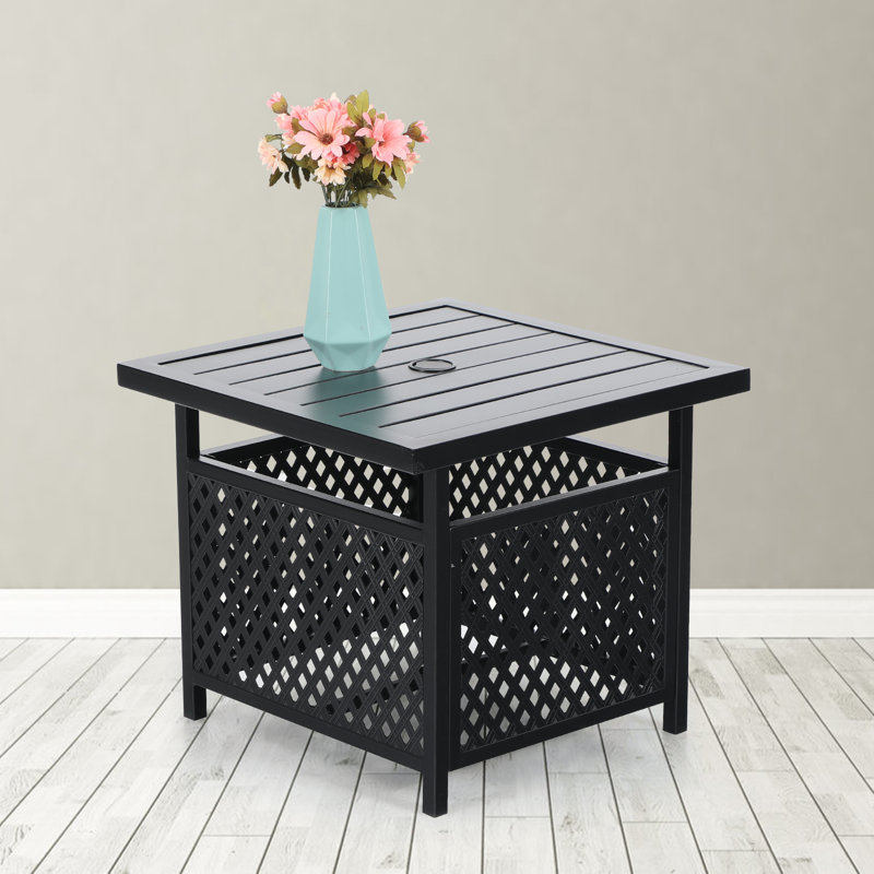 Square Metal Outdoor Bistro Table With Umbrella Hole , 22'' in. W 22'' in. D