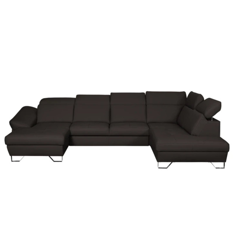 Natron Leather Corner U-form Sofa with Sleeping Function and Storage , Brown, Right Hand Facing