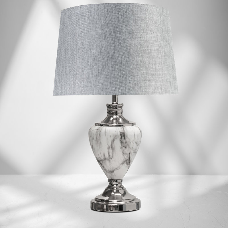 Waukomis 61cm Marble Effect Metal Table Lamp, Grey