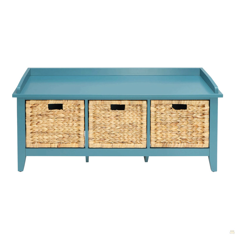 Beige And Teal Bench With 3-Drawer, Blue
