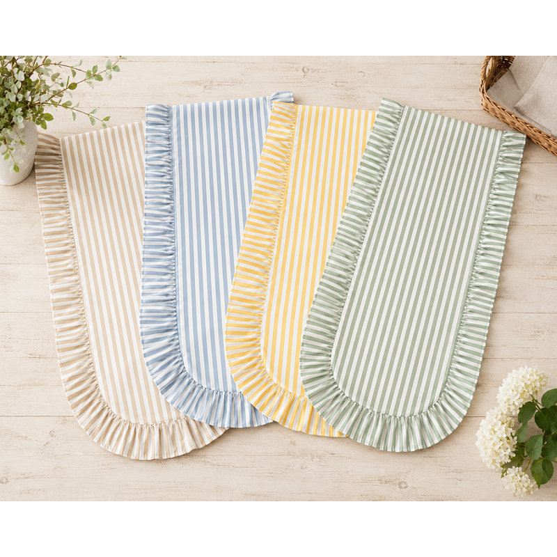 Chemin de table à rayures naturelles avec bordure à volants 16 po x 72 po - mélange de coton, Naturel
