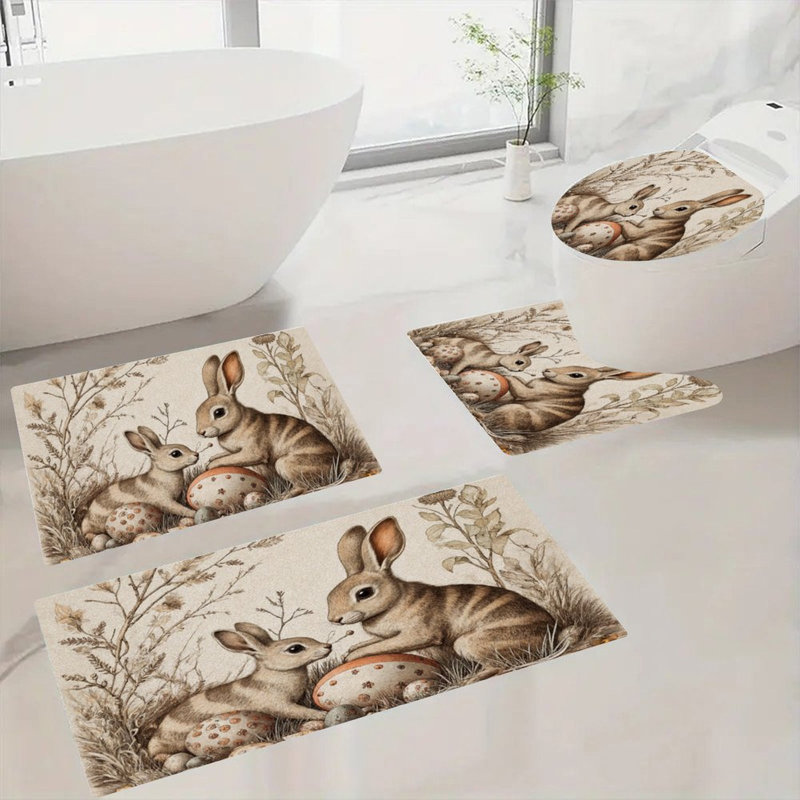 Ensemble de 4 tapis de bain rétro pour la baignoire, lavabo et œufs de Pâques rétro avec œufs