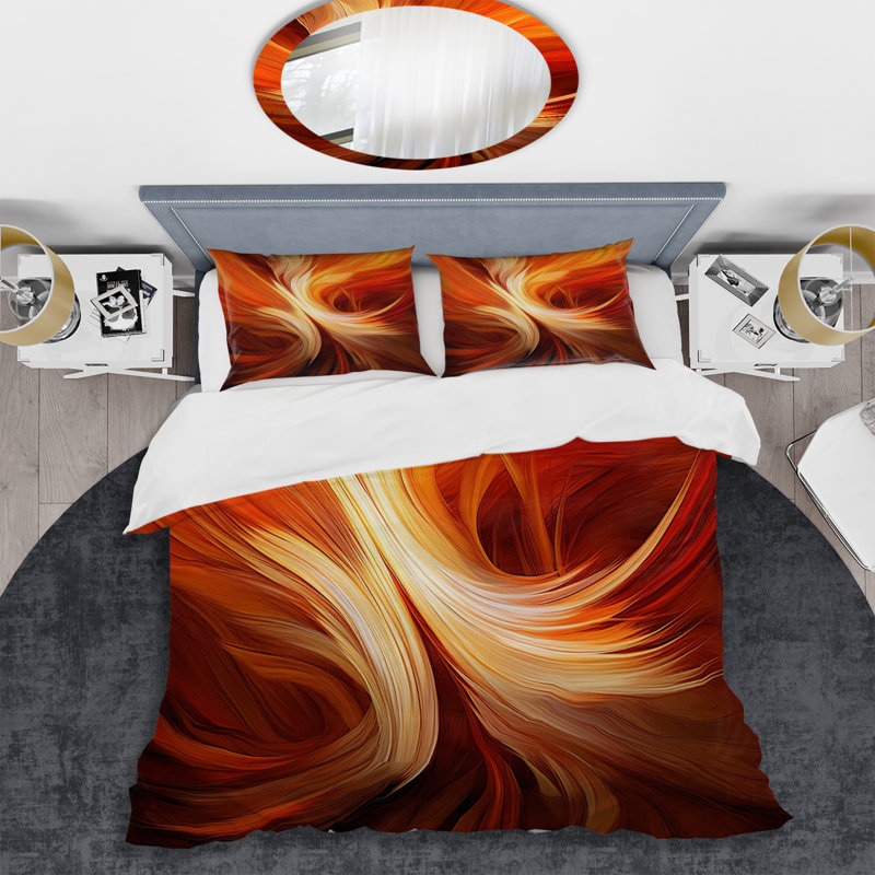 Orange abstrait chaud fractal Design VI - ensemble de housse de couette abstrait - microfibre de polyester