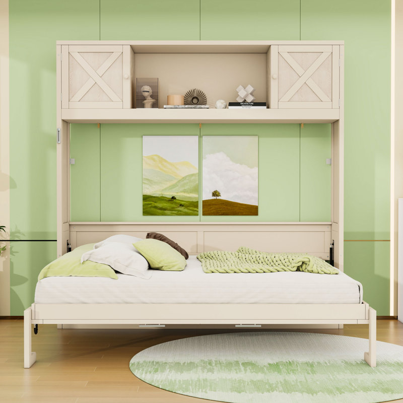 Lit escamotable avec armoires de rangement, Beige