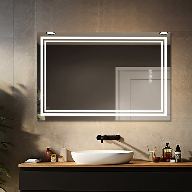 Miroir de salle de bain 48 po x 36 po avec façade à DEL, 5 minutes, 3 couleurs à intensité variable, éblouissant luxe Hd Reflection 5 réglable, fin