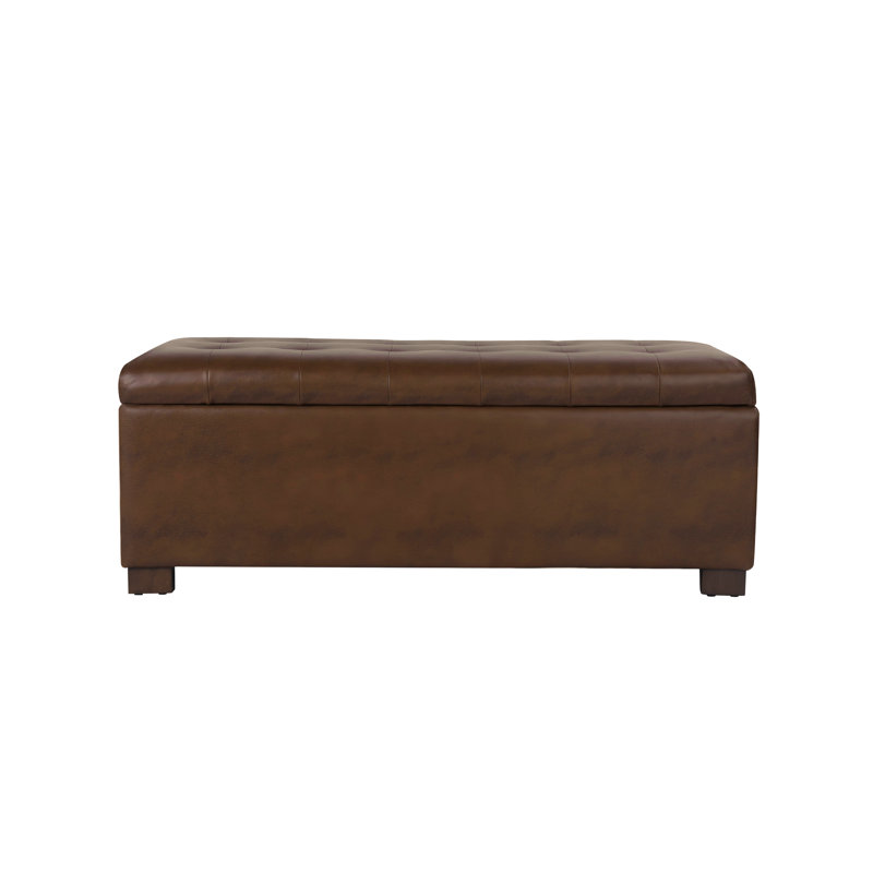  Large Tufted Storage Bench - Brown Faux Leather, Dark Brown