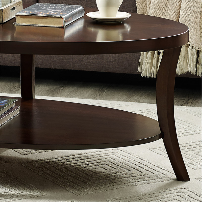 Espresso Poplar Wood 3-Piece Oval and Round Coffee Table Set
