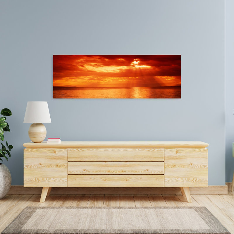 Coucher de soleil, lac Léman, Suisse, coucher de soleil contemporain abstrait, art mural, H 48 po x l 16 po