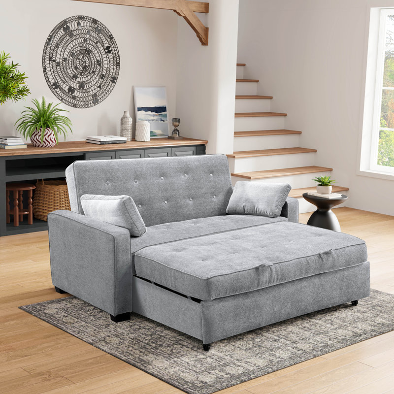 Barton 66.5'' Upholstered Sleeper Sofa, Light Gray Performance Microfiber