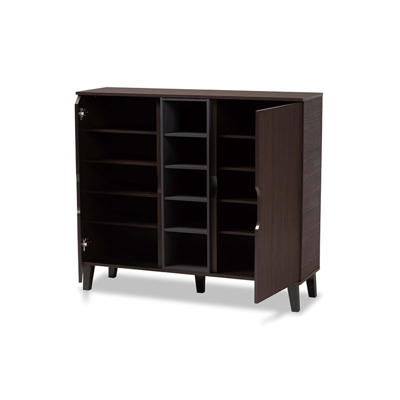 25 Pair Shoe Storage Cabinet, Dark Brown/Grey