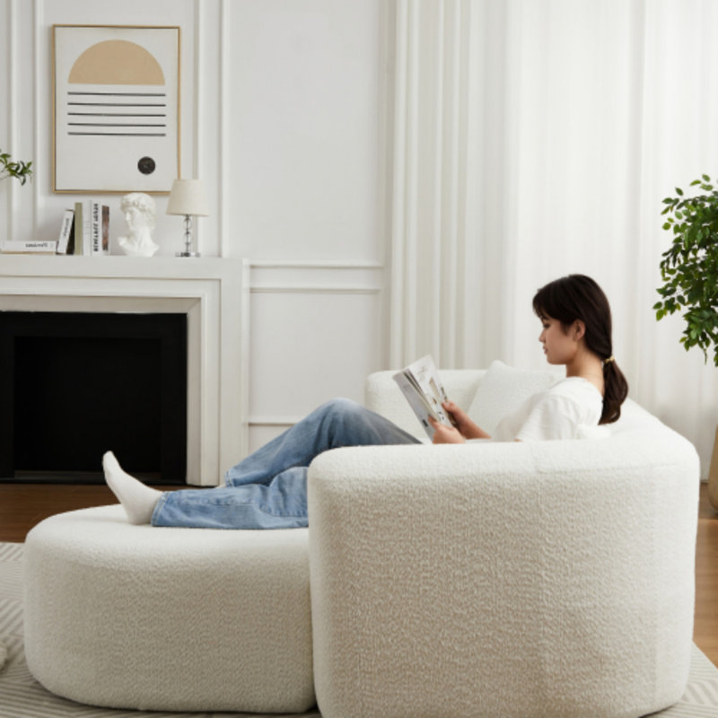 Canapé modulaire en L 109,4 po beige, chenille droite et dossier courbé, 2 coussins, Orienté vers le côté droit, Beige