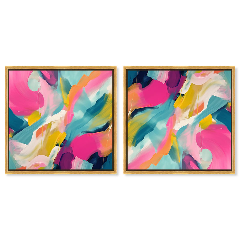 «Prismatic Flow Set», toile par Art Remedy, H 17 po x l 17 po, Cadre doré