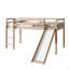 Lit simple mezzanine bas avec glissade, échelle, barrières de sécurité, lit mezzanine simple en bois d'hévéa
