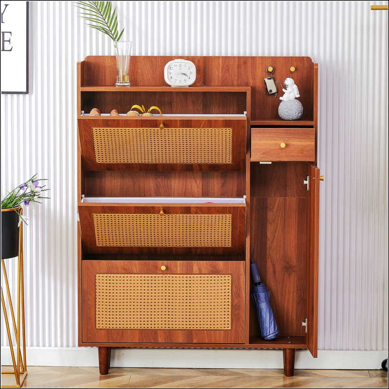Armoire à chaussures moderne minimaliste en bois aggloméré avec rangement multifonctionnel, idéale pour les décors nordiques et industriels.