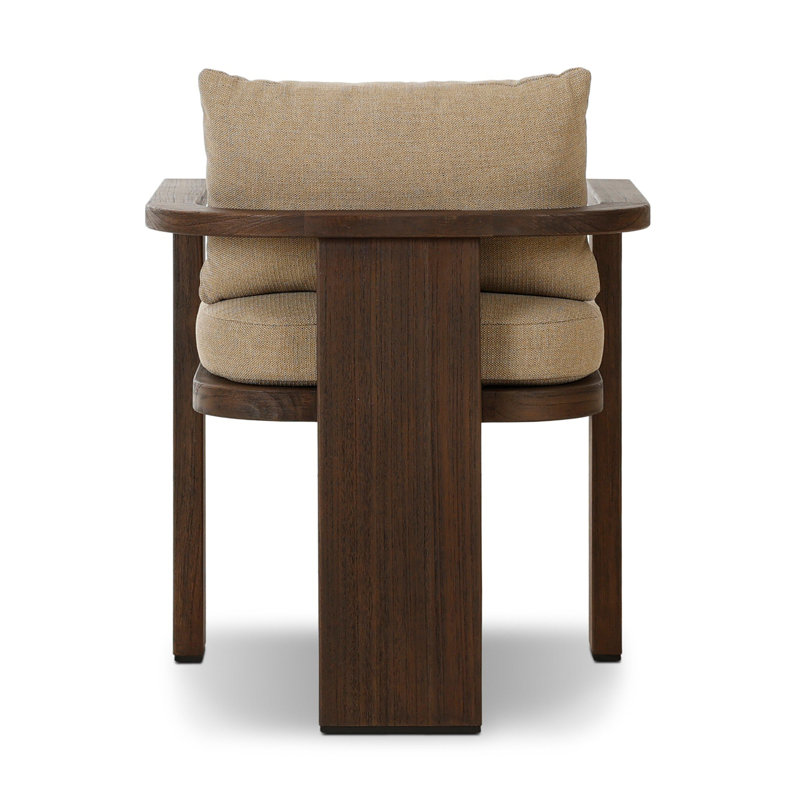 Tahana Outdoor Dining Armchair-Hayes Fog, Olympia Canvas, Stained Saddle Brown