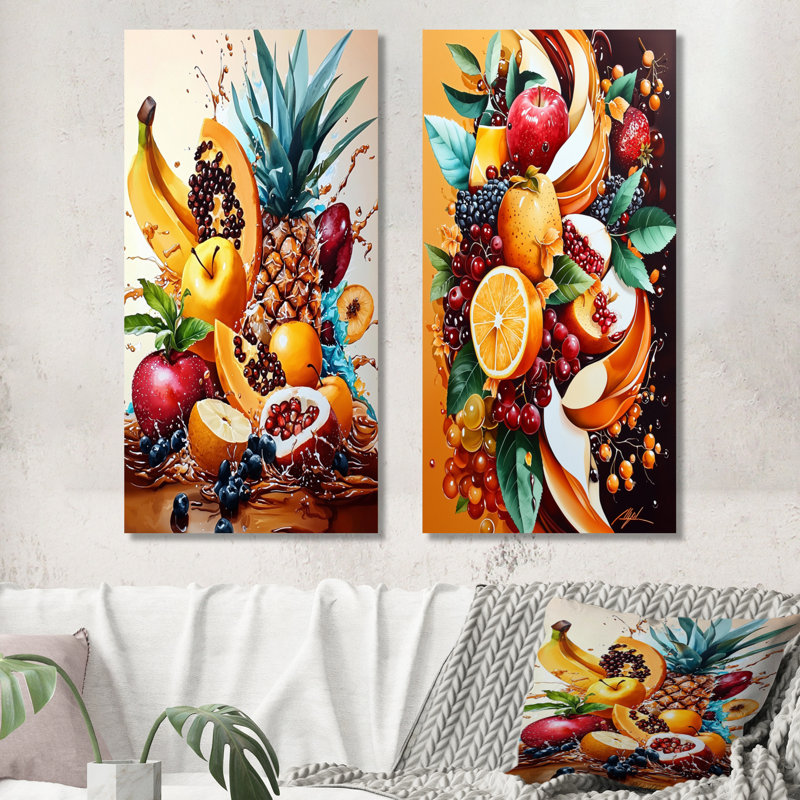«Fruit Explosion Kitchen Dreams - Fruit», 2 grandes impressions murales en métal, H 32 po x l 32 po