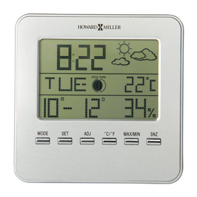 Weather View Modern & Contemporary Digital Alarm Tabletop Clock, LCD Display with Temperature, Humidity, and Moon Phase