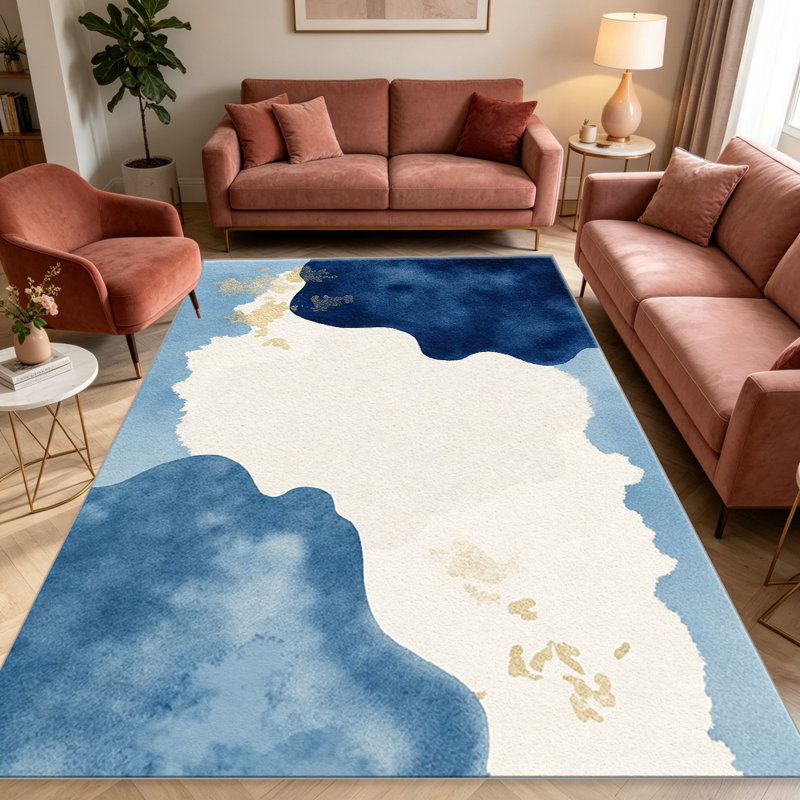 Abstract Watercolor Blue carpet-easy to clean, machine-washable, soft and comfortable; suitable for door mats, kitchens, living rooms, bedrooms, corridors, and laundry areas. Easy to clean, durable carpet for home decoration.