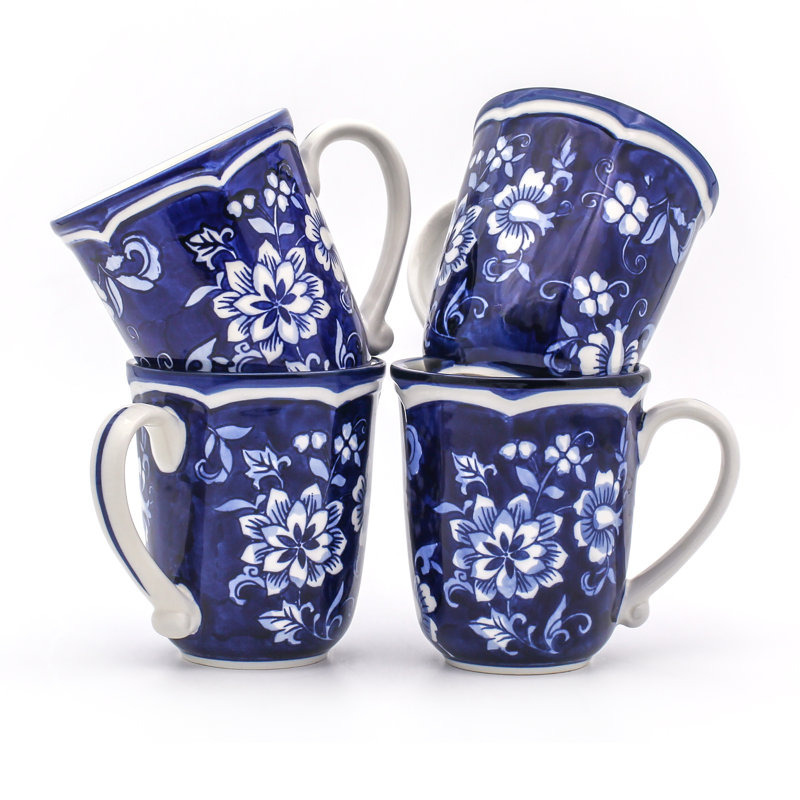 Ensemble de tasses peintes à la main Blue Garden