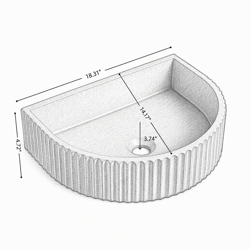 Irregular Shape Microcement Vessel Sink, Semi-Circular Countertop Basin, Faucet Not Included, 18 Inch Beige
