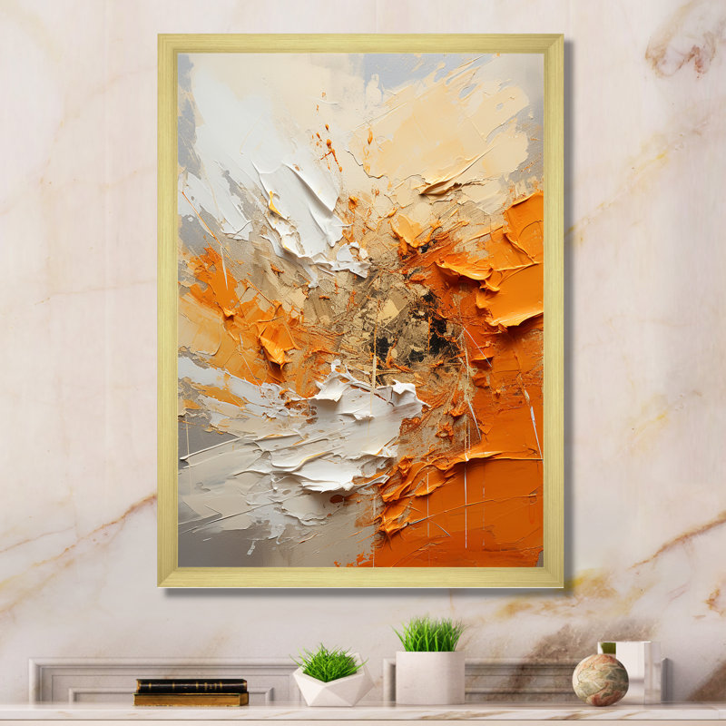 Échos orange et beiges de formes modernes I - Décoration murale peinture abstraite, Encadrement doré