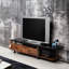 Meuble télé de style minimaliste en noyer et noir avec tiroirs cachés pour téléviseurs à écran plat de 55 po