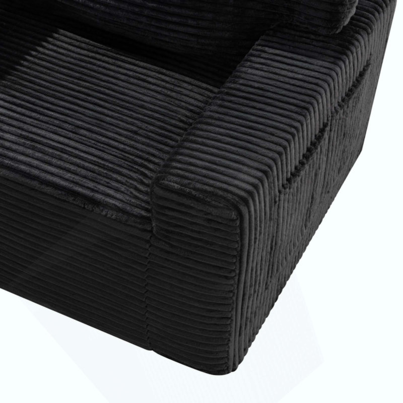 Canapé à compression sans pieds, velours côtelé moelleux avec porte-gobelets intégrés et poche de rangement latérale pour le salon