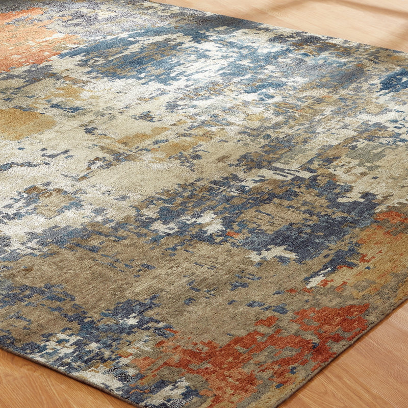 Aurora Drift Hand Knotted Abstract Area Rug, Rectangle 3' x 5'